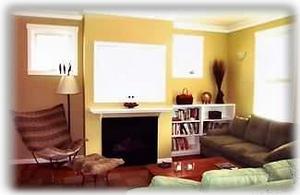 Bridge House living room comfortable seating and a fireplace to boot!