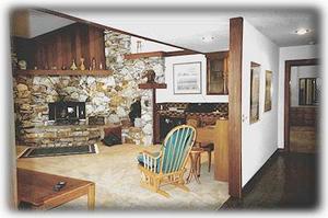 Living Room with Stone Fireplace