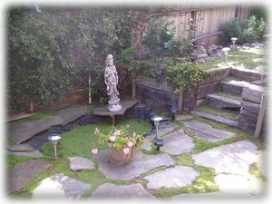 gardens with pond, waterfall and river