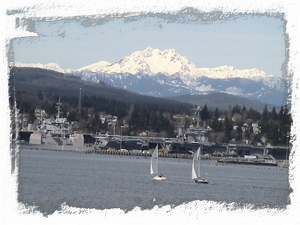 Sail Boats with Olympic Mountains Behind