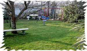 Lawned garden with fruit trees and Playground