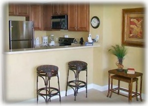 Kitchen with Full size appliances and 2 bar stools