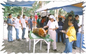 Traditional pig roast at resort