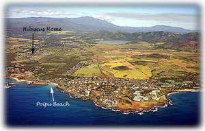 < 2 miles away from Poipu Beach, (1 mile drive out of golf course)