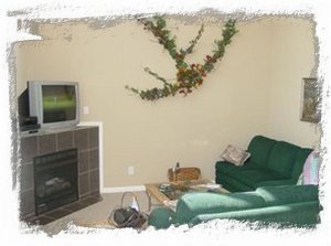 The living room has plenty of seating for large groups