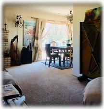 View towards dining room from living room couch