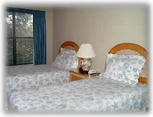 Upstairs guest bedroom with twin beds and private bath