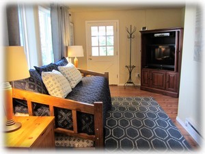 Lower living area with day bed and TV