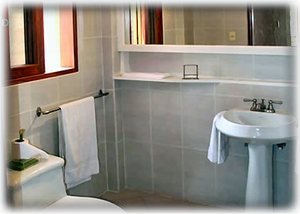 Large downstairs bathroom with shower