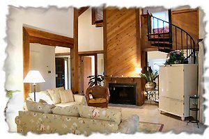 Living Room has Cathedral Ceiling and Working Fireplace