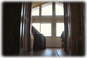 hallway/high ceilings and many windows create spacious living