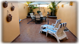 Patio with Granite Table and Planters