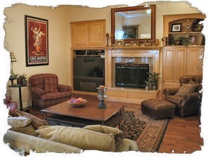 Family Room Features Fireplace and Built-Ins to Accomodata a 57" Wide Screen TV
