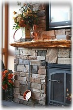 Towering stone fireplace