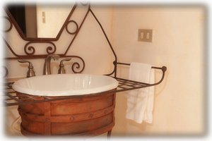 A close up of our bathroom sinks, molded into iron. 