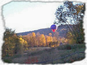 View of hot air balloon from kitchen