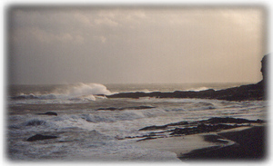 The beach below us