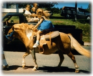 First horse ride, on a 31" mini-horse