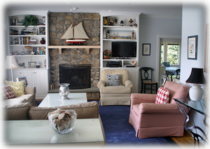 comfortable living room with views of the water