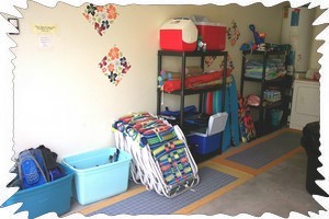 Garage with Beach and Snorkel supplies