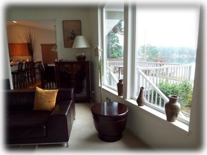 Living room into kitchen and dining area