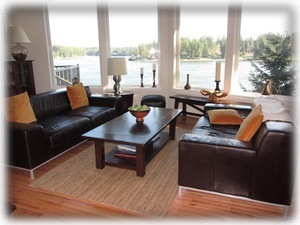 Living room and view with dining and kitchen beyond