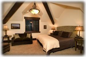 Master Suite w/ vaulted ceilings and beamed supports