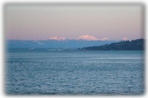 Sunset view of the cascades from the cabin.