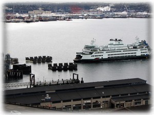 Ferry about to dock - view from apartment