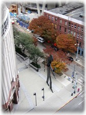 Seattle Art Museum's 50 ft tall Hammering Man as seen from your balcony