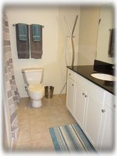 Newly remodeled bathroom. Plenty of space and granite counters