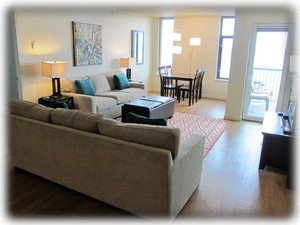 Living area and dining area just off kitchen