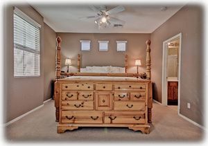 King bed with sitting area and on suite bath