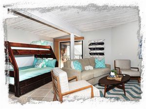 This room sleeps 4 in beds plus 2 on the American Leather Queen Comfort Sleeper.