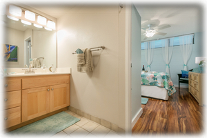 Vanity and sink separate from shower and lavatory