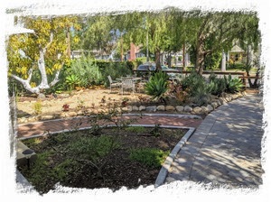 Idyllic front yard garden and sitting area