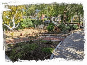 Idyllic front yard garden and sitting area