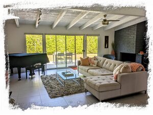 Vaulted post and beam ceilings in our over-sized living area