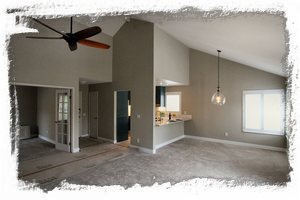 Large great room with soaring ceilings